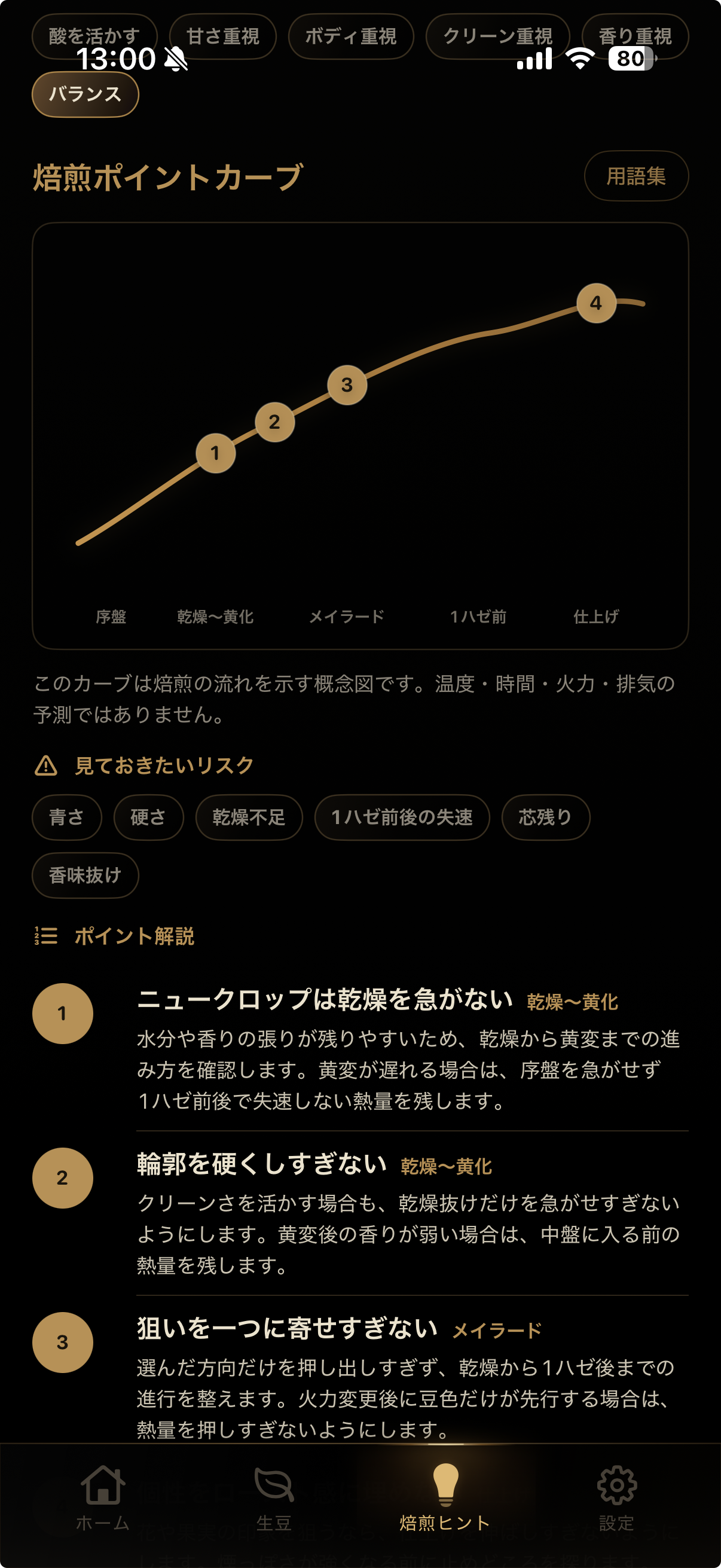 注意リスクを確認する画面