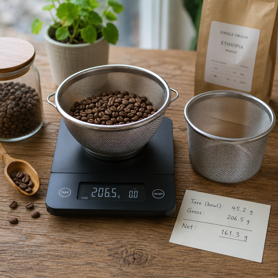 容器とコーヒー豆を計量する利用シーン